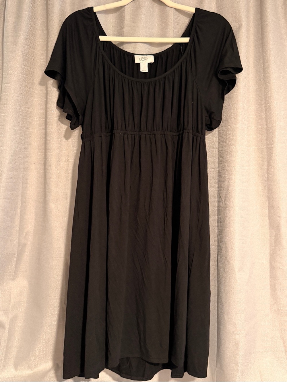 LOFT Black Flutter Sleeve Midi Dress Women’s Large Stretch Casual